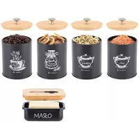 Elitehoff Set: 4 Voorraadpotten Koffie, Thee, Suiker, Zout + Boterdoos