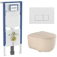 Geberit QeramiQ Dely Swirl Toiletset - 36.3x51.7cm - UP720 Duofix Sigma inbouwreservoir - 35mm zitting - bedieningsplaat glans wit - rechthoekige knoppen - mat beige