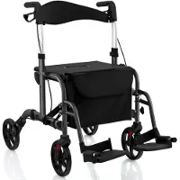 Costway Rollator opvouwbaar en licht met zitting, 2-in-1 rolstoel & reisrollator, lichtgewicht, loophulp, 6-voudig in hoogte verstelbaar, wandelwagen met tas, remmen en stokhouder, aluminium (zwart)