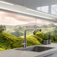 KitchenYeah Keuken achterwand 200x80 cm - Spatscherm zelfklevend Landschap - Heuvels - Groen - Muurbeschermer - Spatwand fornuis