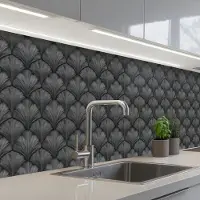 KitchenYeah Keuken achterwand 300x80 cm - Spatscherm zelfklevend Waaier - Motief - Grijs - Muurbeschermer - Spatwand fornuis