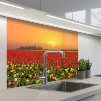 KitchenYeah Keuken achterwand 100x80 cm - Spatscherm zelfklevend Bloemen - Landschap - Tulpen - Zonsondergang - Muurbeschermer - Spatwand fornuis
