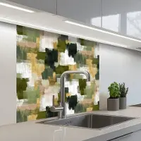 KitchenYeah Keuken achterwand 80x80 cm - Spatscherm zelfklevend Penseelstrepen - Mos - Groentinten - Muurbeschermer - Spatwand fornuis