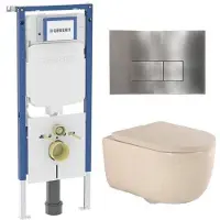 Geberit QeramiQ Dely Swirl Toiletset - 36.3x51.7cm - UP720 Duofix Sigma inbouwreservoir - 35mm zitting - bedieningsplaat steel - rechthoekige knoppen - mat beige SW1237202/SW706195/SW1000771/SW1026259