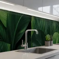 KitchenYeah Keuken achterwand 500x60 cm - Spatscherm zelfklevend Natuur - Tropisch - Bladeren - Groen - Muurbeschermer - Spatwand fornuis