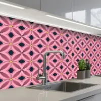 KitchenYeah Keuken achterwand 200x80 cm - Spatscherm zelfklevend Patroon - Bloemblaadjes - Roze - Blauw - Muurbeschermer - Spatwand fornuis