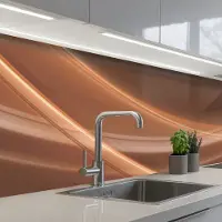 KitchenYeah Keuken achterwand 300x80 cm - Spatscherm zelfklevend Golven - Abstract - Bruin - Muurbeschermer - Spatwand fornuis