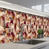 KitchenYeah Keuken achterwand 300x60 cm - Spatscherm zelfklevend Penseelstrepen - Herfstsymfonie - Bordeauxrood - Muurbeschermer - Spatwand fornuis