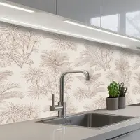 KitchenYeah Keuken achterwand 150x60 cm - Spatscherm zelfklevend Bloemen - Beige - Planten - Vintage - Muurbeschermer - Spatwand fornuis