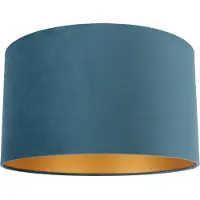 QAZQA Fluwelen lampenkap blauw 35/35/20 met gouden binnenkant