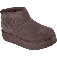 SKECHERS Keep Cozy Leren Dames Chocolade Winter Enkellaarsjes