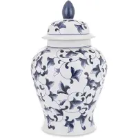 Artpol Decoratieve Keramische Amfora Vaas - Wit met Blauwe Bloemjes