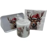 Ambiente Set: Kaars - 20 servetten - dienblad Deer with Santa hat | 514547 |