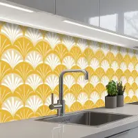 KitchenYeah Keuken achterwand 300x80 cm - Spatscherm zelfklevend Waaier - Geel - Art - Muurbeschermer - Spatwand fornuis