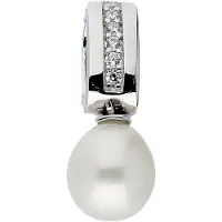 Classics&More parelhanger - zilveren gerodineerd - witte zoetwaterparel - 24 x 8 mm