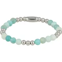 My Bendel - Damesarmband Zilverkleurig met Amazonite Edelsteen Elastisch - met Luxe Cadeauverpakking | Sieraden Voor Dames | Maat M