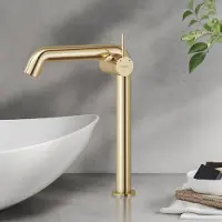Emke Wastafelkraan - Waterbesparend Mengkraan - Incl. Aansluitingen - Hoge Uitloop 26cm - Goud