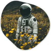MuchoWow Organische wanddecoratie 40x40 cm - Organisch schilderij Astronaut - Bloemen - Veld - Geel - Muurdecoratie woonkamer - Kamer decoratie - Schilderijen - Muurcirkel aesthetic