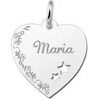 MOOYE ® - Collectie Zilveren graveerplaatje Hart met sterren en bloemenrand ketting hanger