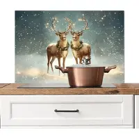 KitchenYeah Spatscherm keuken 80x55 cm - Kookplaat achterwand Kerstmagie - Winterwoud - Rendier - Muurbeschermer - Spatwand fornuis - Hoogwaardig aluminium
