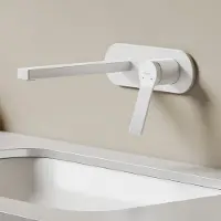 Emke Inbouw Wastafelkraan - Warm en Koud Mengkraan - 21,5 cm Uitloop - Eéngreeps - Wandmontage - Wit