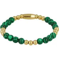 My Bendel - Goudkleurige Armband met Malachite Edelsteen - met Luxe Cadeauverpakking | Sieraden Voor Dames | Maat S