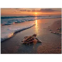 PosterMonkey Poster 120x90 cm - Schildpad - strand - Zonsondergang - Posters - Kamer decoratie - Wanddecoratie woonkamer - Muurdecoratie slaapkamer