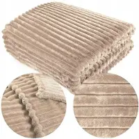 Cotton World Zachte Microvezel Plaid 200x220cm - Beige/Crème Gestreept