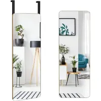 Costway Wandspiegel, deurspiegel, rechthoekige spiegel aan de muur met bamboe frame en ronde hoeken, moderne hangende spiegel met 2 haken voor hal, woonkamer, slaapkamer, 100 x 35 cm