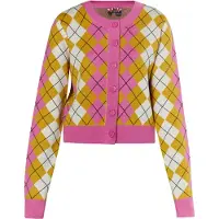Mymo Gebreid vest 'Blonda' mosterd / pink / zwart / wit