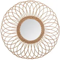 Atmosphera Wandspiegel Gwenn - rozet motief - Boho/ibiza stijl - rotan - lichtbruin - rond - 58 cm