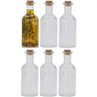 Excellent houseware kleine flesjes - 6x stuks - glas - transparant - 500 ml - met dop van kurk - flessenpost - weckpotten en flessen