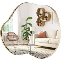Costway onregelmatige wandspiegel, asymmetrische spiegel, ingelijste hangspiegel, moderne make-upspiegel, wand, decoratief voor hal, badkamer, slaapkamer (zwart, 78 x 56 cm)