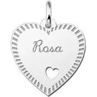 MOOYE ® - Collectie Zilveren graveerplaatje Hart met hartje en rand ketting hanger