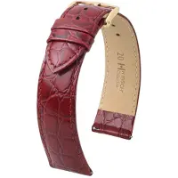 Hirsch Crocograin Horlogebandje - Glanzend kalfsleer met krokodillenmotief, 14 mm Breedte bevestiging, bordeaux - glanzend goud Sluit - Eenvoudig ontwerp met een elegante touch