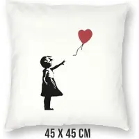 Allernieuwste.nl Kussen Banksy Grafitti Girl with Balloon - Kussenhoes polyester peach skin Perzikhuid - Banksy Kussenovertrek - Kleur 45 x 45 cm