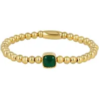 My Bendel - Goudkleurige Elastische Damesarmband met Green Agate Edelsteen - met Luxe Cadeauverpakking | Sieraden Voor Dames | Maat S
