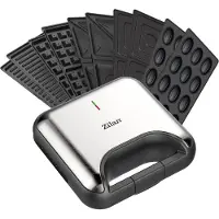 Zilan 5-in-1 Sandwich Maker (800 W) – Grill, Wafel, Panini & Nutty Platen – Non-stick Contactgrill Set – Zwart/Zilver