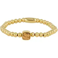 My Bendel - Goudkleurige Elastische Bedelarmband met Picture Jasper Edelsteen - met Luxe Cadeauverpakking | Sieraden Voor Dames | Maat M