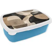 MuchoWow Broodtrommel Blauw - Lunchbox Abstract - Vormen - Modern - Beige - Brooddoos 18x12x6 cm - Brood lunch box - Broodtrommels voor kinderen en volwassenen