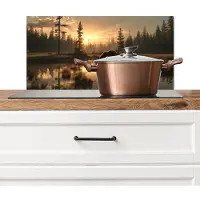 KitchenYeah Spatscherm keuken 60x30 cm - Kookplaat achterwand Beer - water - Bos - Ochtendlicht - Muurbeschermer - Spatwand fornuis - Hoogwaardig aluminium