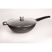 Cheffinger Wokpan met Steel - 32cm - Zwart - Aziatisch Koken - Oriental Cooking