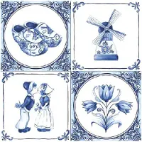 Ambiente 80x Delfts blauw thema servetten 33 x 33 cm - Papieren wegwerp servetjes - Oud Hollandse/molen/klompen/tulpen versieringen/decoraties