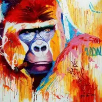 Allernieuwste.nl Canvas Schilderij Gorilla Aap Graffiti Pop Art - Kunst aan je Muur - Graffiti Pop Art - Kleur - 50 x 50 cm