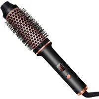 LONGZIMING -Thermo Haarborstel 38mm – 3-in-1 Ionische Ronde Borstel met Temperatuurregeling 120-210°C, Glättborstel & Krulborstel voor Volume en Styling, Dubbele Spanning, Ideaal voor Reizen – Zwart