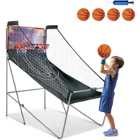 Costway 8-in-1 basketbalautomaat, elektrische basketbalstandaard, inklapbaar, schietmachine met 4 ballen, luchtpomp en 8 speelmodi, Arcade basketbalwedstrijden voor kinderen, voor 2 spelers