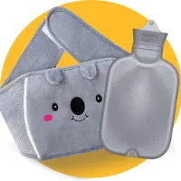 Pasper Koala Kruik buidel - met hoes - 1 liter - warmwaterkruik - grijs - menstruatie pijnverlichting warmteband - kruikzak
