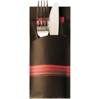 Papstar Bestekzakjes Stripes, incl. wit servet, 520 st., b 85 x h 200 mm, papier, zwart/bordeaux