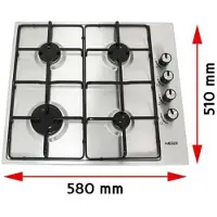 Haeger PG-4GI.008A, Roestvrij staal, Inbouwmodel, 60 cm, Gas, Roestvrij staal, 4 zones