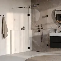 Brauer Void inloopdouche helder glas 140x200cm met 40cm zijwand incl. glascoating mat zwart